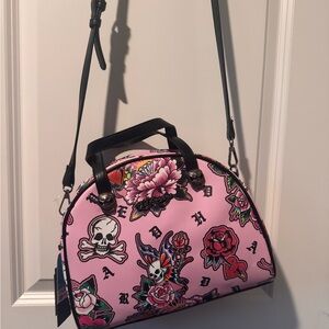 NWT Ed Hardy Pink Skull and Floral Crossbody Bag